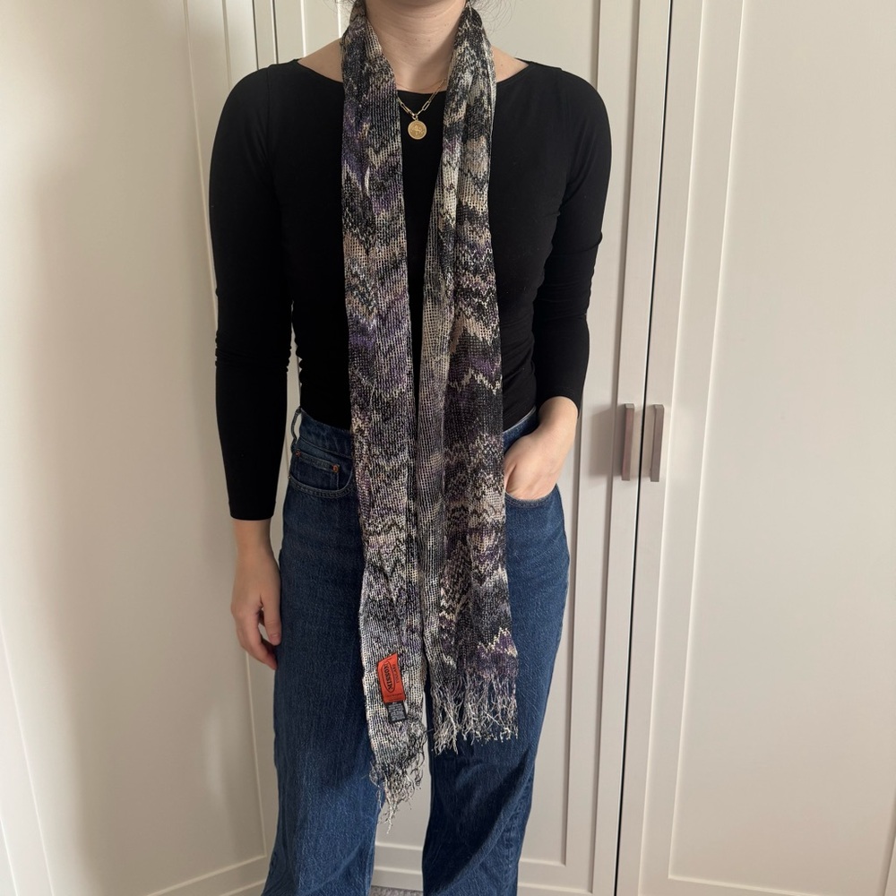 Missoni Metallic Chevron Scarf – Purple Black Gray, Wool